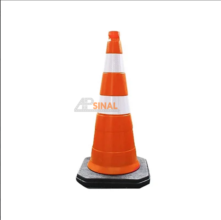 Cone Obra De Polietileno Rígido 75 Cm (Base de Borracha)